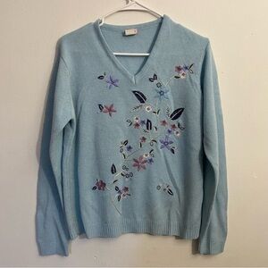 Vintage Adrian Delafield Light Blue Floral Knot Sweater: Size Medium